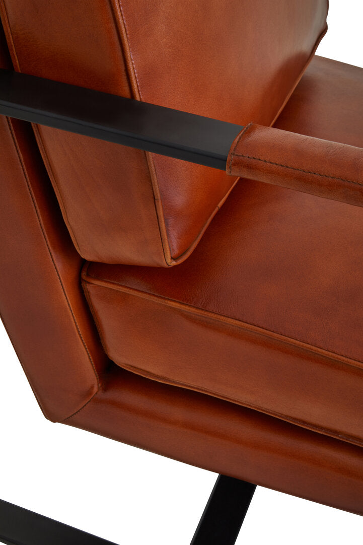 Verona Tan Leather Armchair With Black Iron Frame