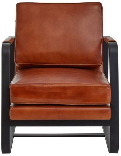 Verona Tan Leather Armchair With Black Iron Frame