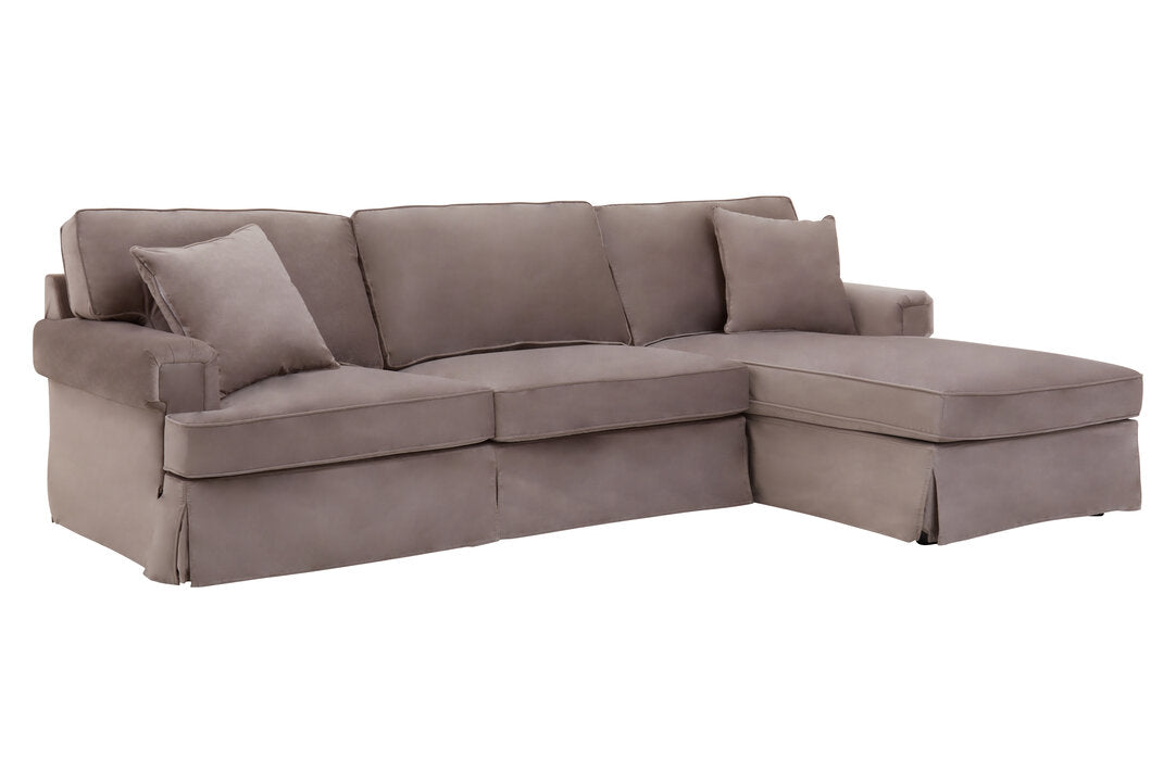 Whitby Three Seat Velvet Right Chaise Sofa Mink 