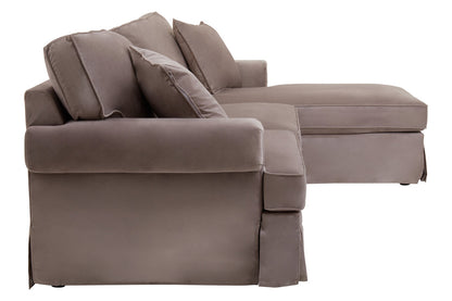 Whitby Three Seat Mink Velvet Right Chaise Sofa