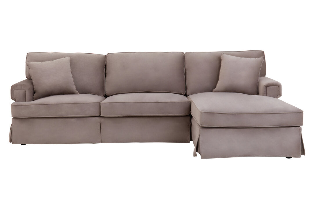 Whitby Three Seat Velvet Right Chaise Sofa Mink 