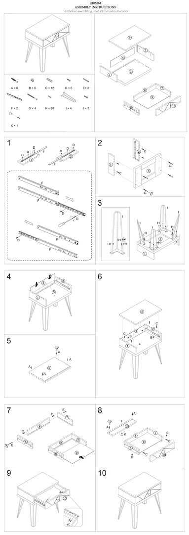 Belgravia 1 Drawer Draw Side Table with Hairpin Legs
