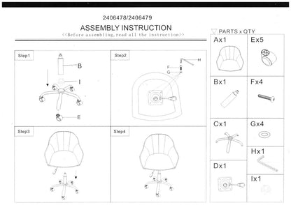 Florence Grey Velvet And Gold Home Office Chair