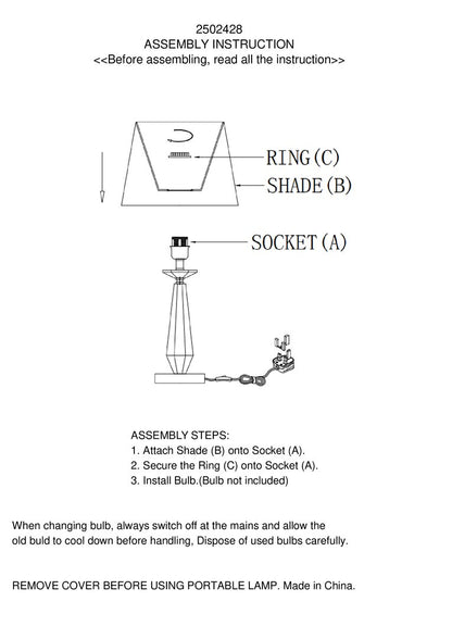 Milan Black Crystal Table Lamp With Metal Base