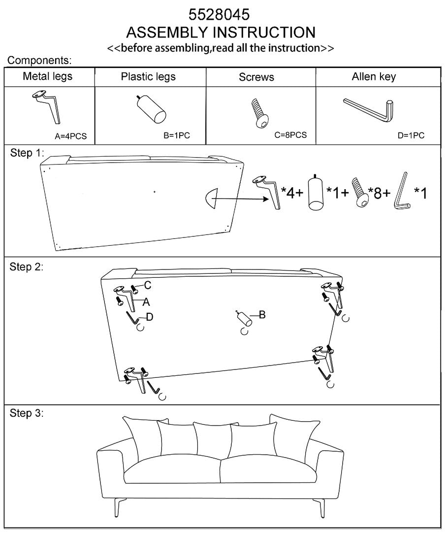Naples 3 Seat Grey Sofa