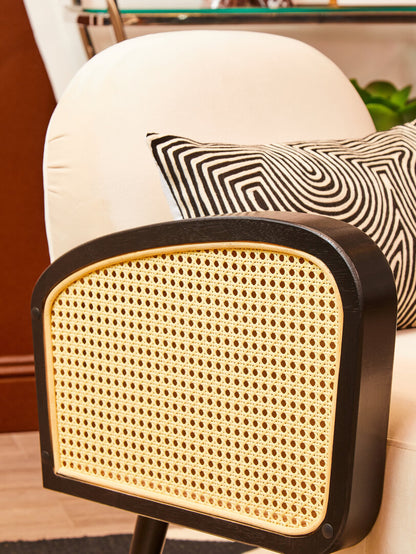 Mayfair Cream Velvet and Rattan Armchair