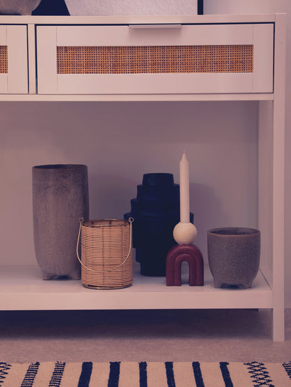 Como White Wood and Rattan Two Drawer Console Table