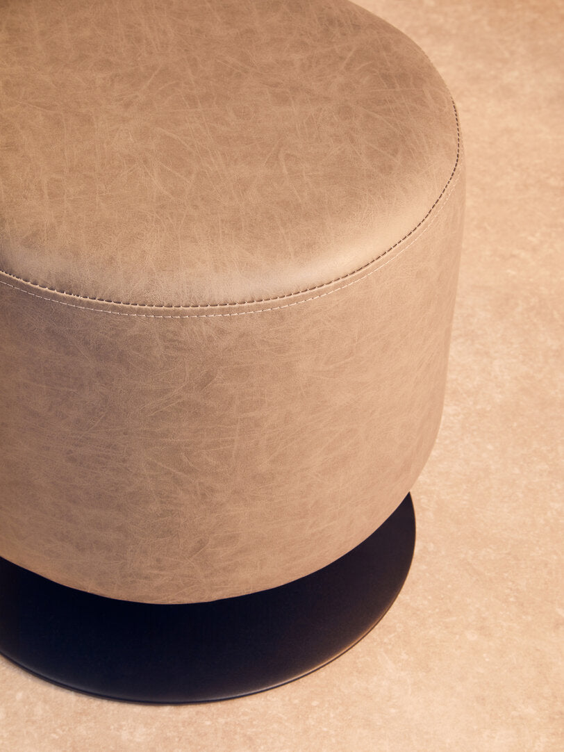 Devon Ash Grey Faux Leather Pouffe
