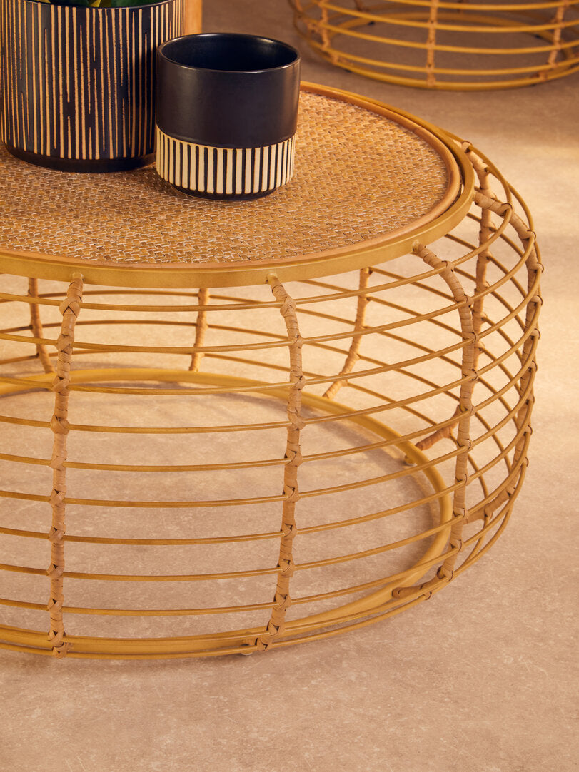 Bath Round Coffee Table With Rattan Top