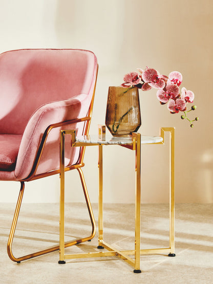 Amalfi Pink Velvet and Powder Gold Frame Armchair