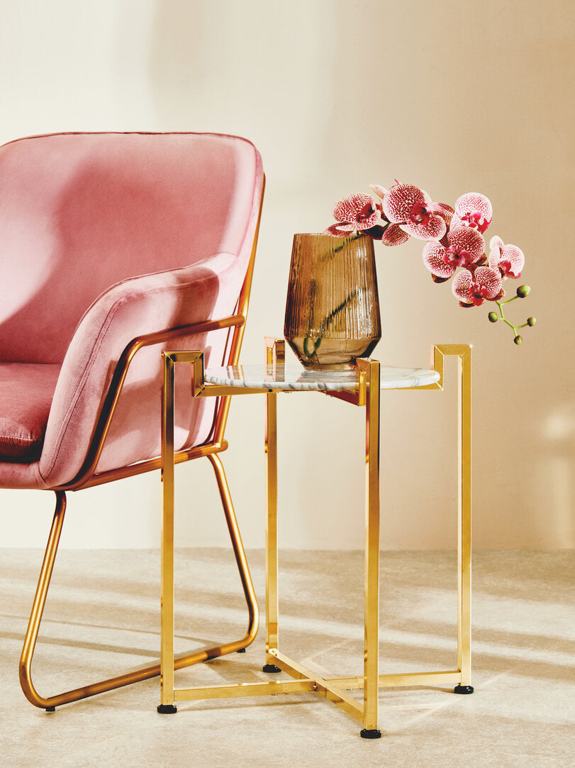 Amalfi Pink Velvet and Powder Gold Frame Armchair