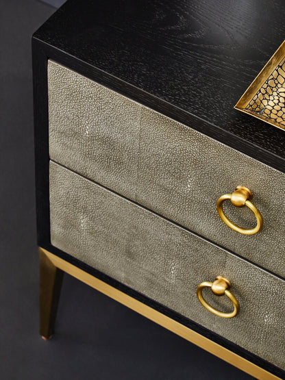 Valencia Two Drawer Grey Shagreen Effect Side Table