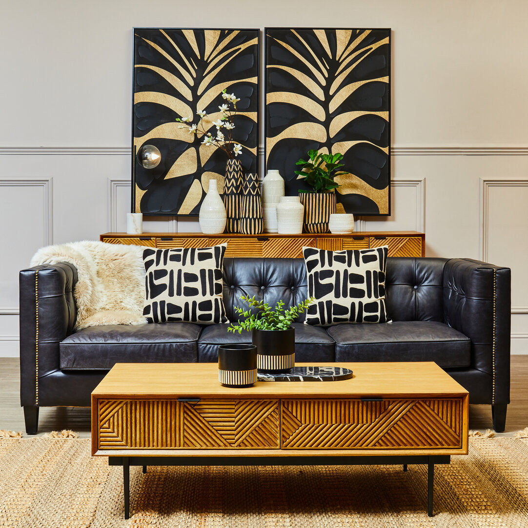 Bath Three Seater Antique Ebony Leather Sofa