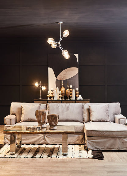 Whitby Three Seat Grey Velvet Right Chaise Sofa