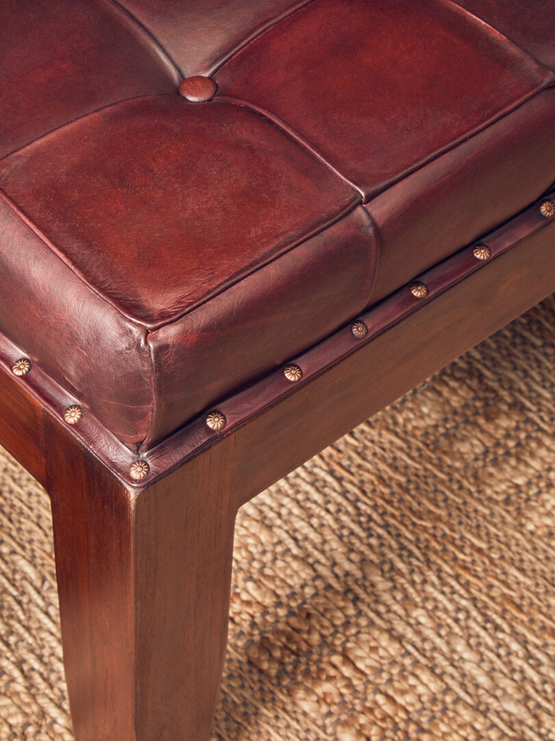 Carlton Antique Brown Leather Bench