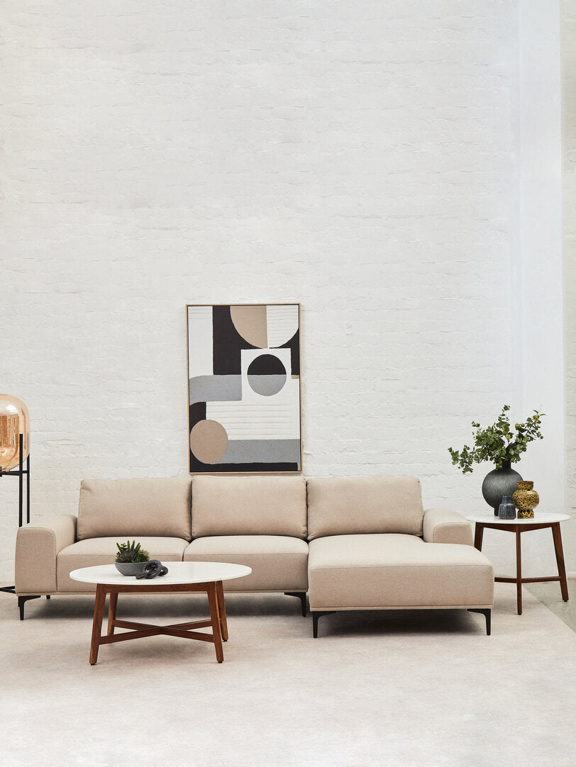 Cambridge 3 Seat Natural Fabric Right Chaise Sofa