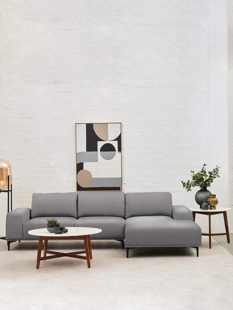 Cambridge 3 Seat Grey Fabric Right Chaise Sofa