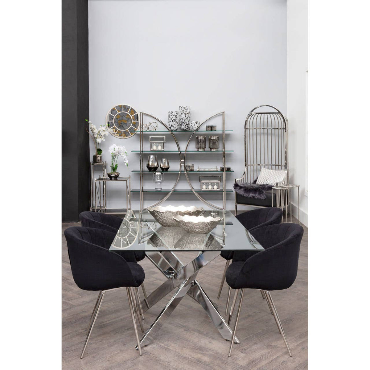 Valencia Black and Silver Velvet Chair
