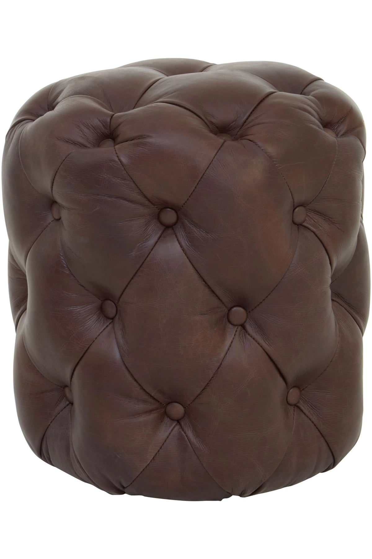 Verona Button Tufted Brown Leather Stool