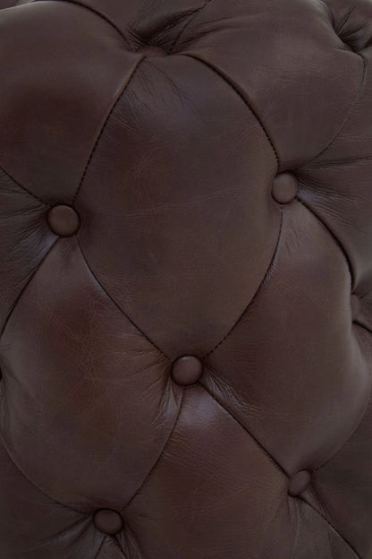 Verona Button Tufted Brown Leather Stool