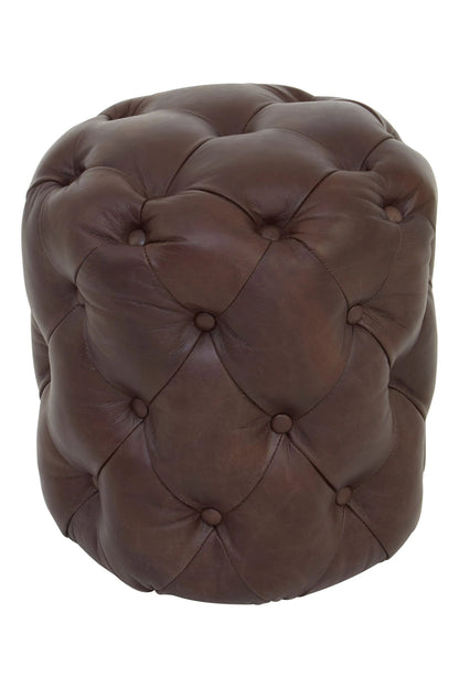 Verona Button Tufted Brown Leather Stool