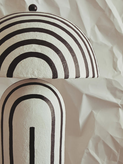 Turin Black and White Stripe Papier Mache Floor Lamp with Dome Shade