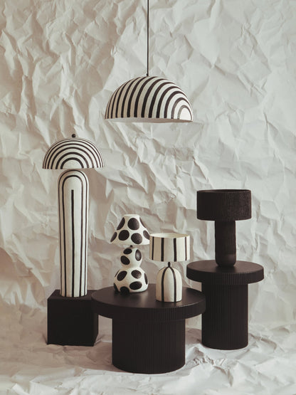 Turin Black and White Stripe Papier Mache Floor Lamp with Dome Shade