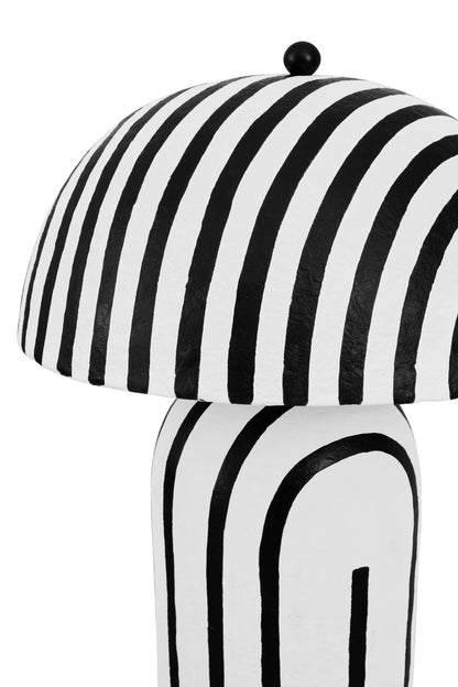 Turin Black and White Stripe Papier Mache Floor Lamp with Dome Shade