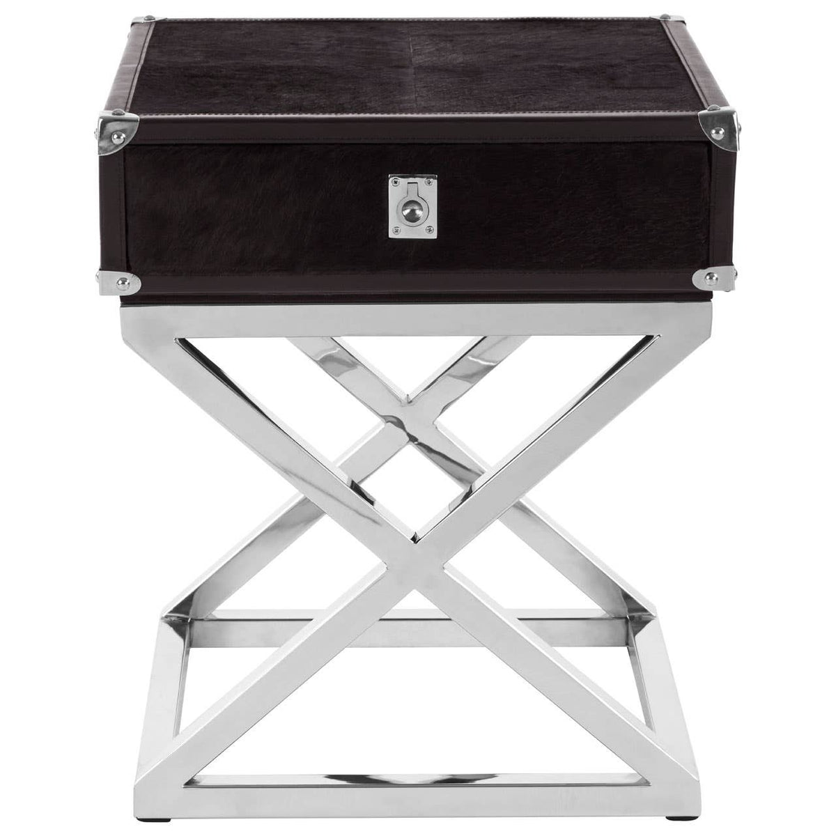 Vienna Black Hair On Leather Side Table with Drawer