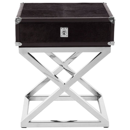 Vienna Black Hair On Leather Side Table with Drawer