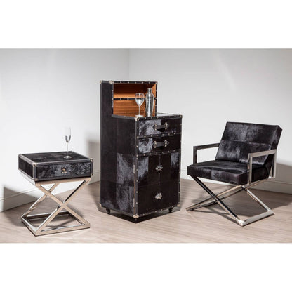 Vienna Black Hair On Leather Side Table with Drawer