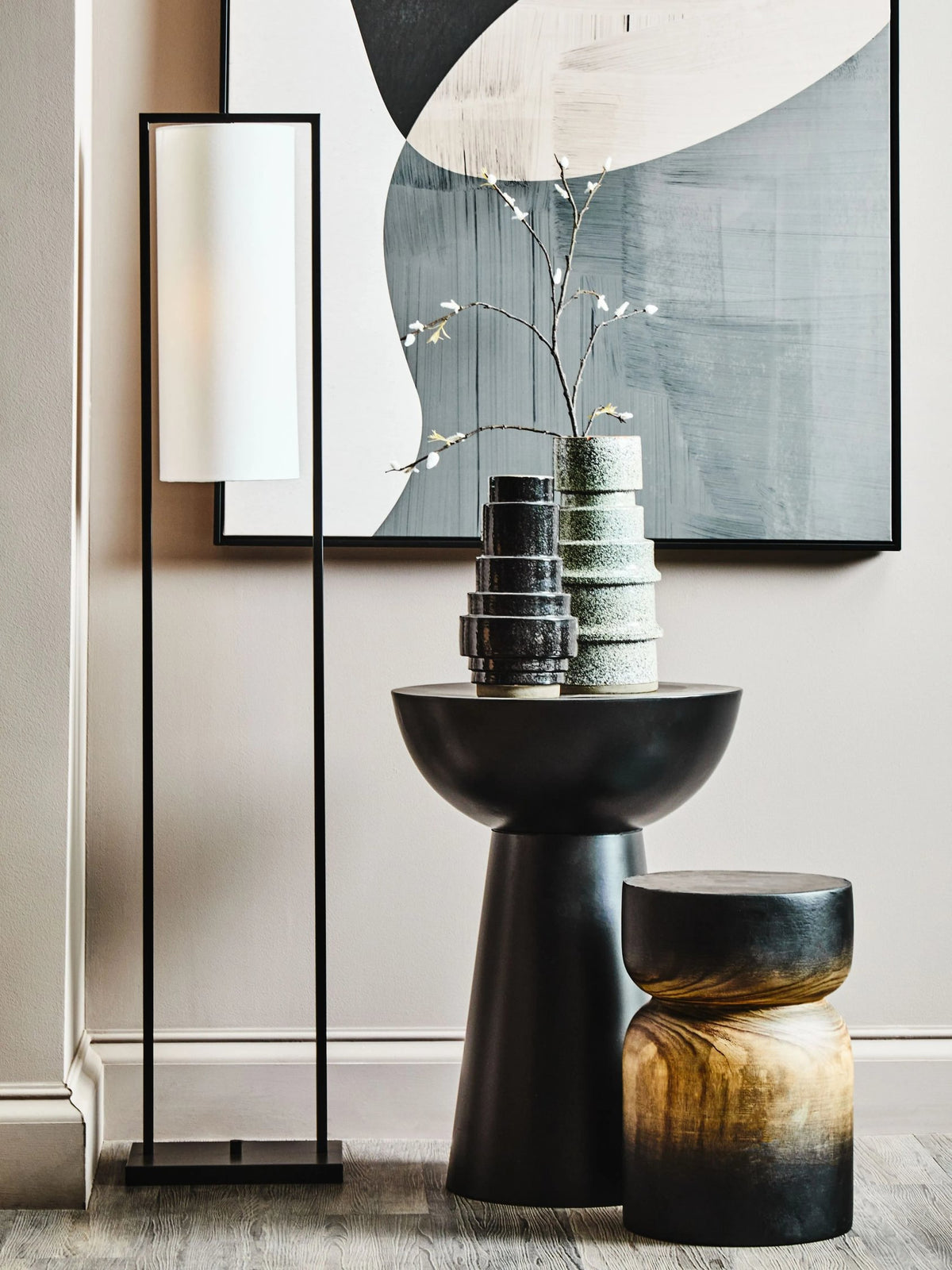 Balmoral Black Finish Floor Lamp with White Shade