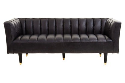 Bath Black Leather Three Seat Sofa with Flared Arms