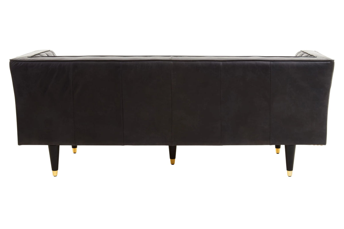 Bath Black Leather Three Seat Sofa with Flared Arms
