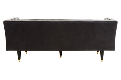 Bath Black Leather Three Seat Sofa with Flared Arms