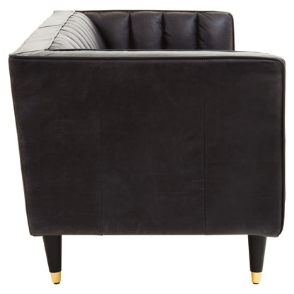 Bath Black Leather Three Seat Sofa with Flared Arms