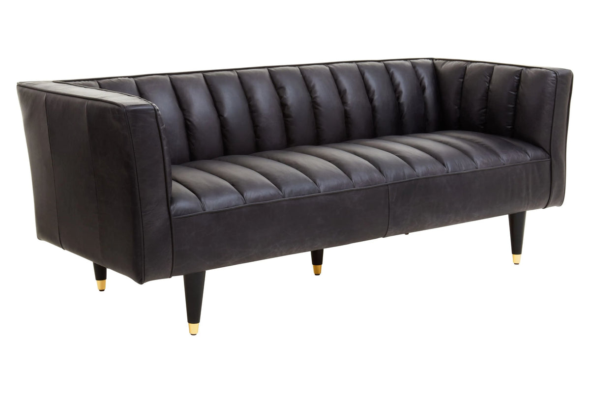 Bath Black Leather Three Seat Sofa with Flared Arms
