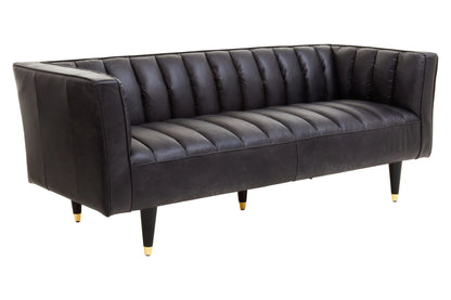 Bath Black Leather Three Seat Sofa with Flared Arms