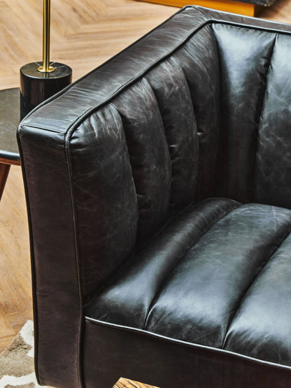 Bath Black Leather Three Seat Sofa with Flared Arms