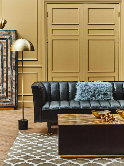 Bath Black Leather Three Seat Sofa with Flared Arms