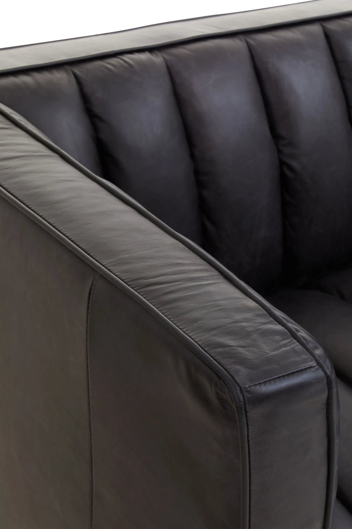 Bath Black Leather Three Seat Sofa with Flared Arms