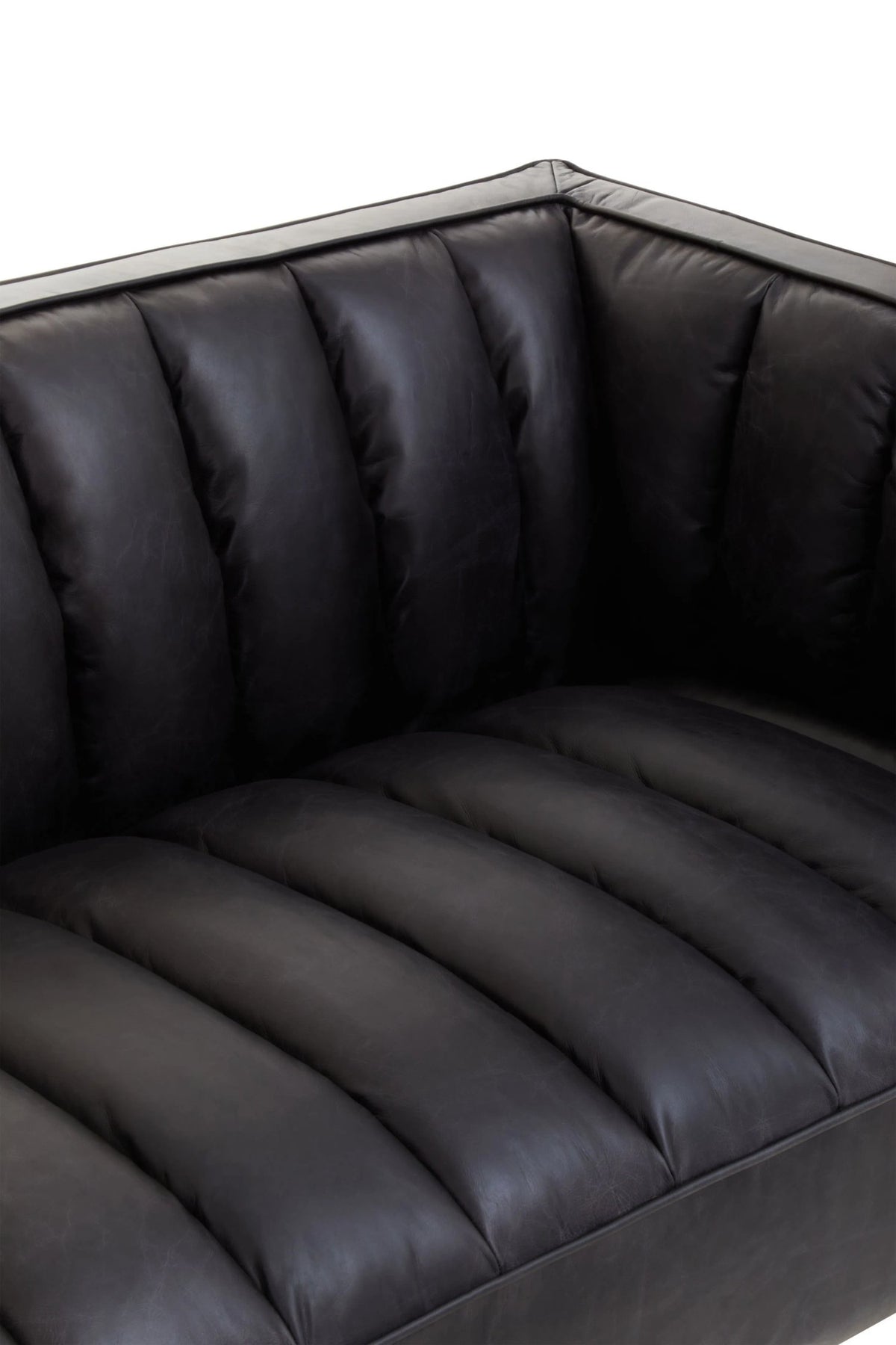 Bath Black Leather Three Seat Sofa with Flared Arms