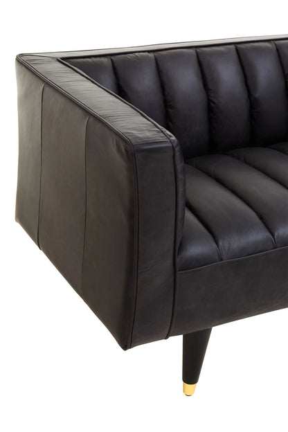 Bath Black Leather Three Seat Sofa with Flared Arms