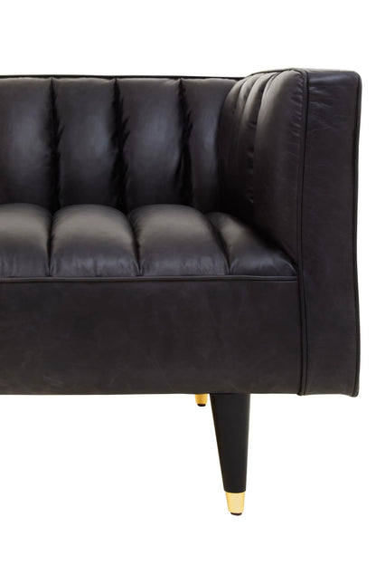Bath Black Leather Three Seat Sofa with Flared Arms