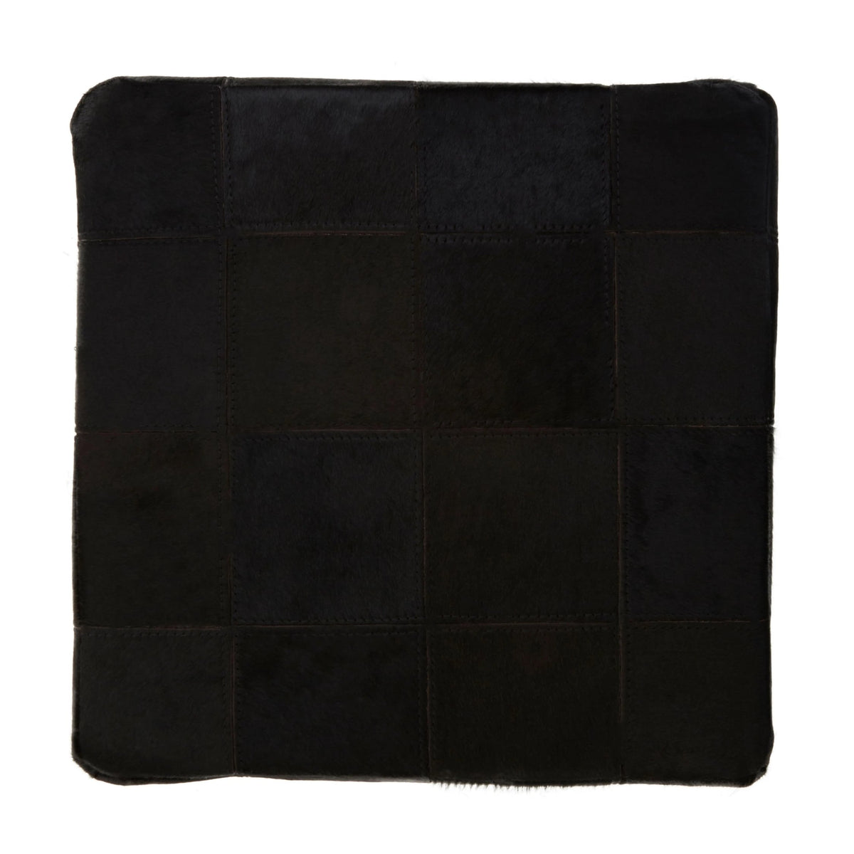 Looe Black Patchwork Leather Pouffe with Gold Studs