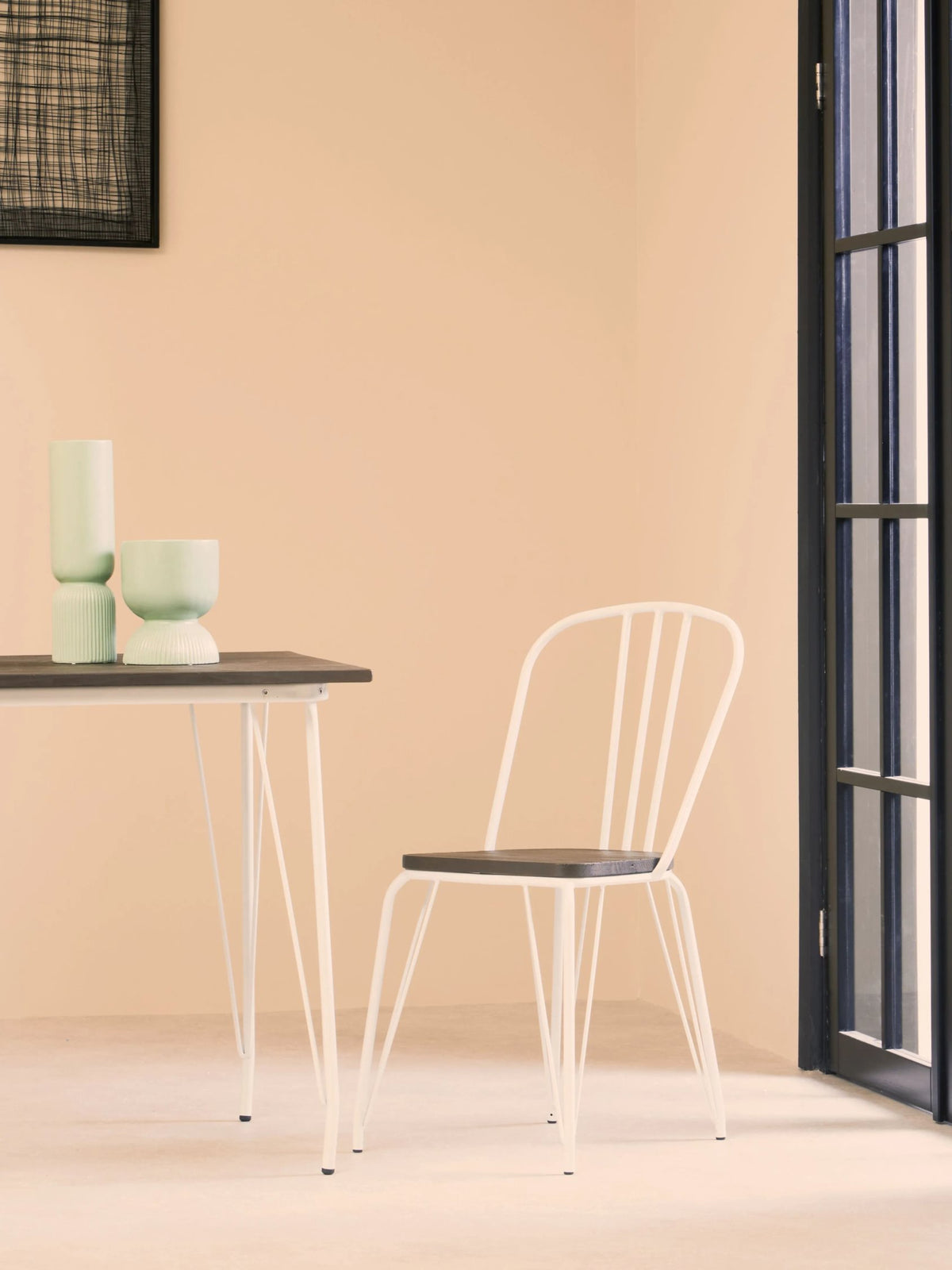 Madison White Metal Frame with Elm Wood Dining Chair