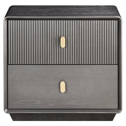 Rye Wood Veneer Two Drawer Bedside Table 
