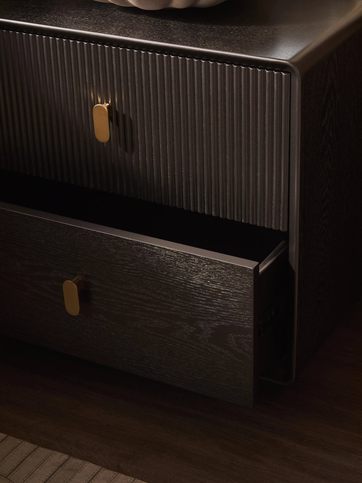 Rye Wood Veneer Two Drawer Bedside Table 