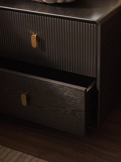 Rye Wood Veneer Two Drawer Bedside Table 