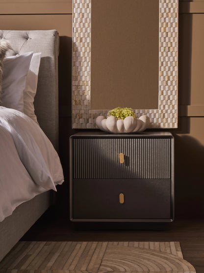 Rye Wood Veneer Two Drawer Bedside Table 